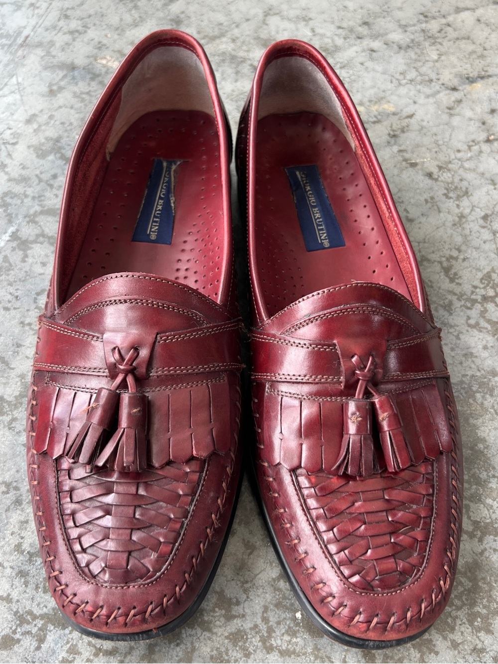 Vintage Giorgio Brutini Burgundy Woven Leather Tassel Kiltie Loafers Men’s 11